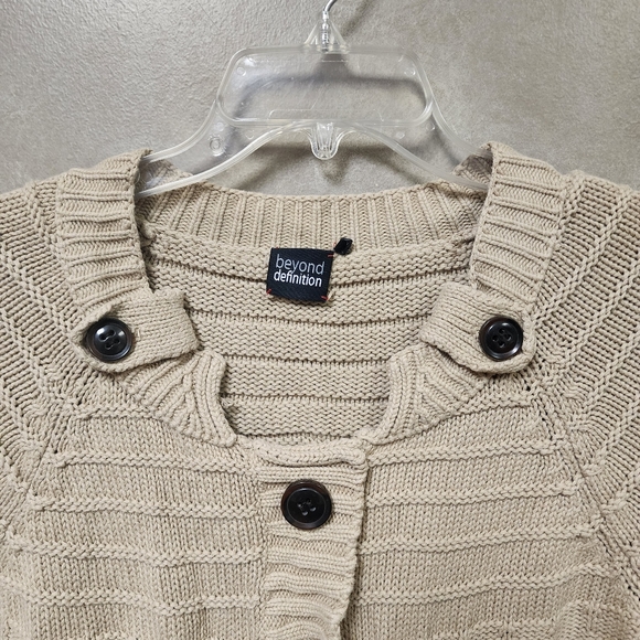 Beyond Definitions Thick Beige Cable Knit Button Front Cardigan Size 2X - Picture 5 of 6